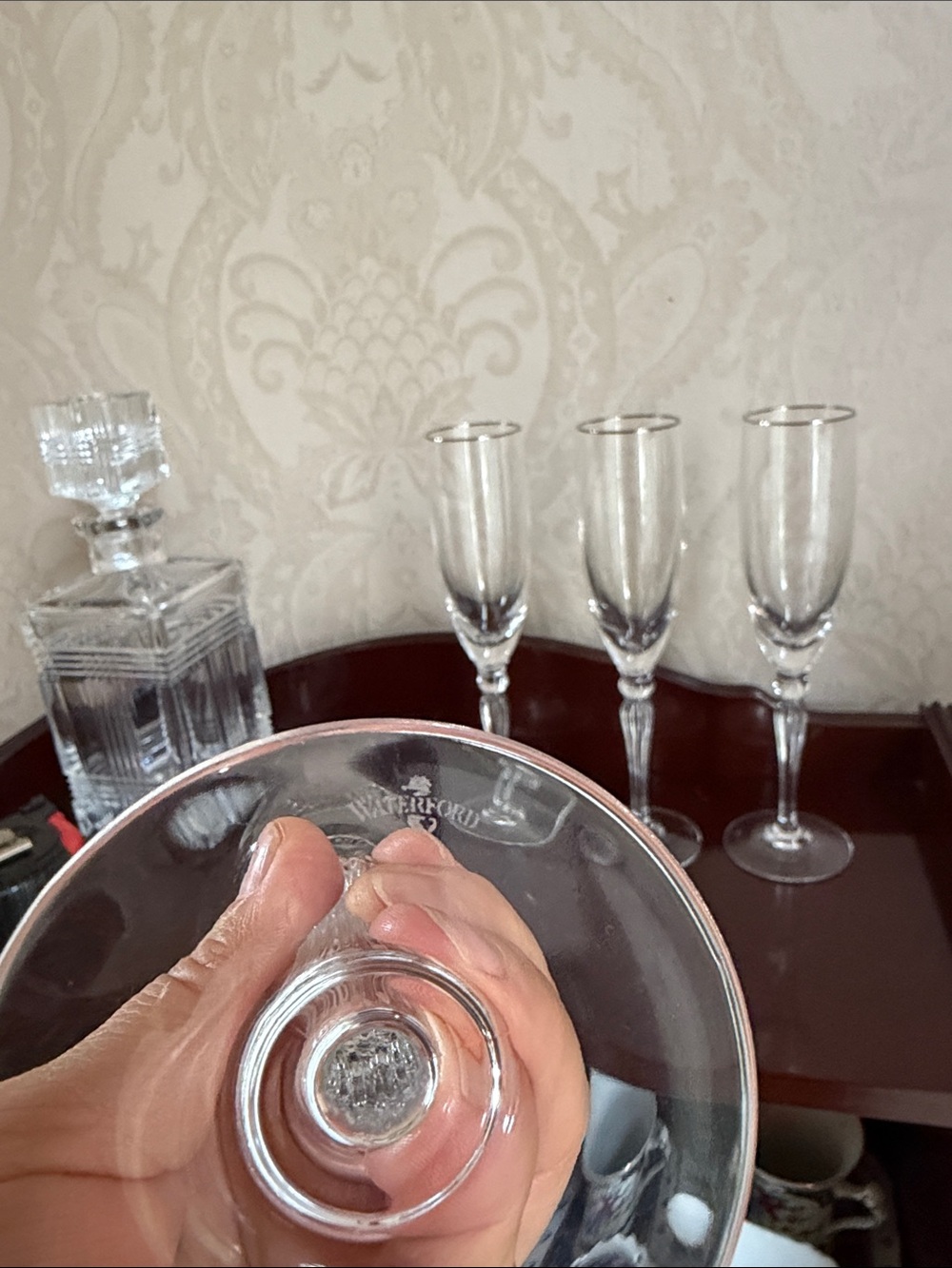 9 3/8” Set of 4 Vintage discontinued Waterford Carleton platinum Fluted Champagn - Picture 5 of 9
